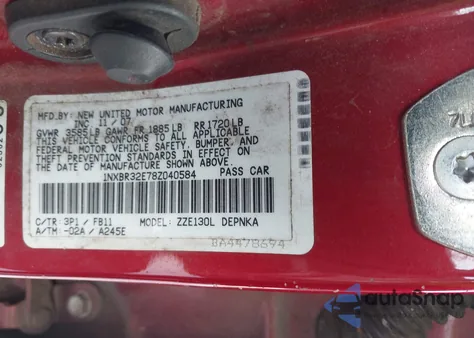 2008 Toyota Corolla Le z USA, uszkodzony, nr VIN 1NXBR32E78Z040584